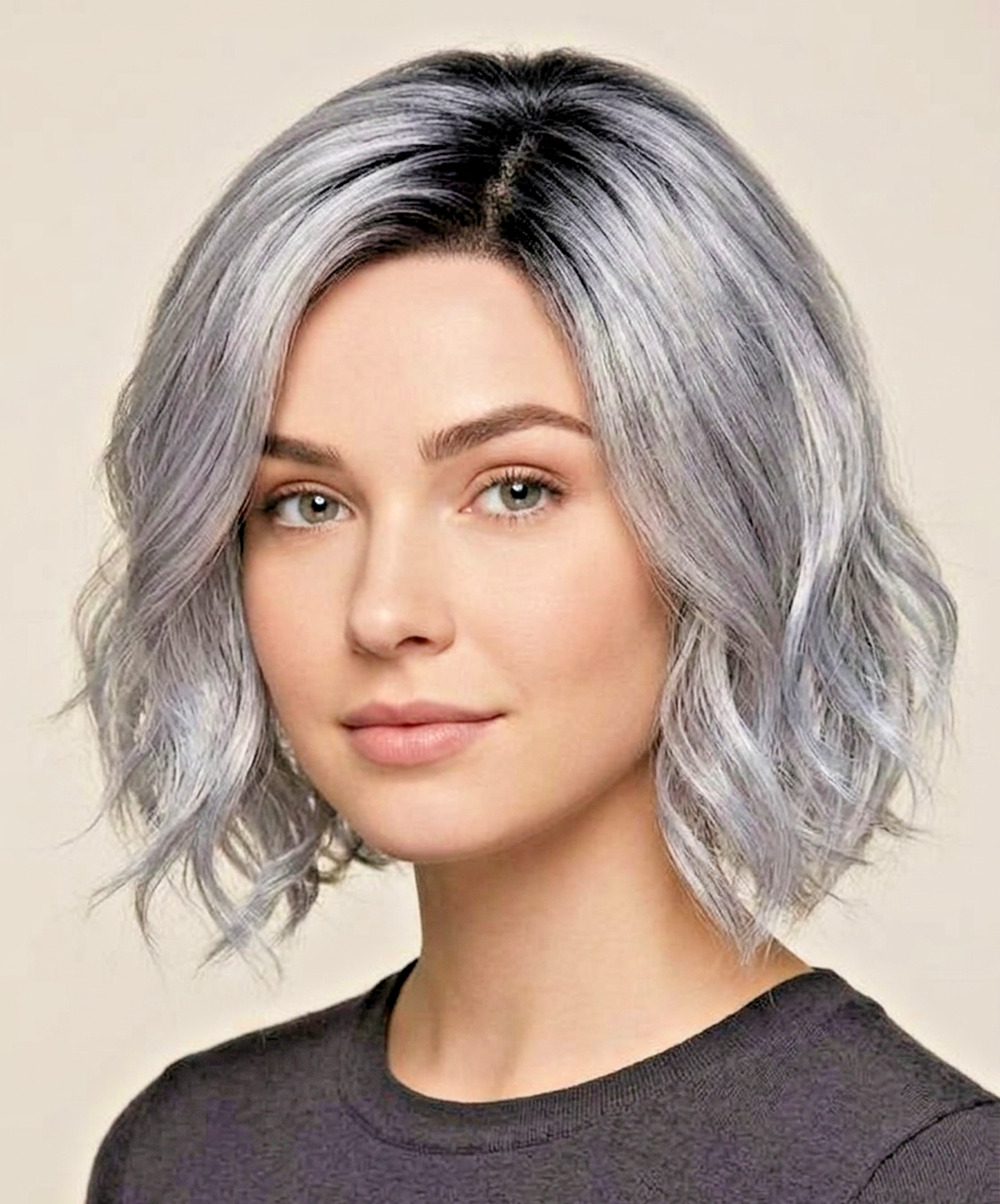 Rene of Paris Rae Wig 2386 Short Wavy Bob Pastel Blue Ombre Dark Roots Synthetic